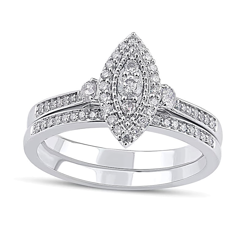 0.5 CT. TW Composite Marquise-Shaped Diamond Double Frame Bridal Set in 10K White Gold