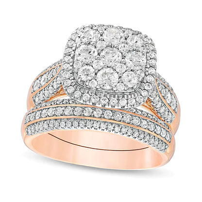 1.5 CT. TW Composite Diamond Cushion Frame Multi-Row Bridal Set in 10K Rose Gold