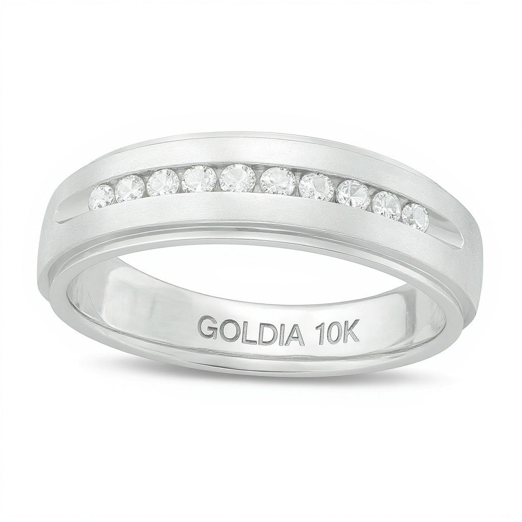 0.25 CT. TW Diamond Satin Wedding Band in 10K White Gold