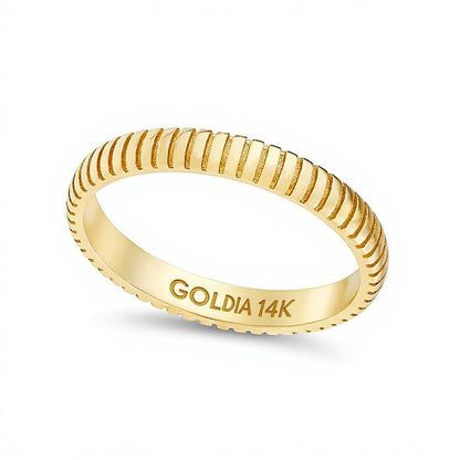 Greek Key Ribbed Ring in 14K Gold