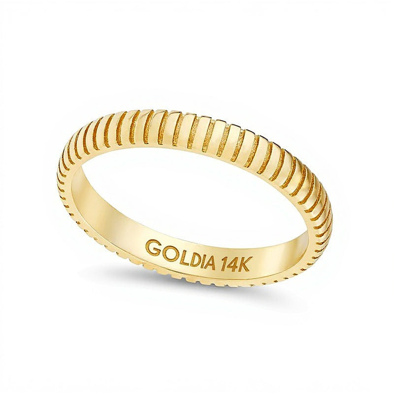 Greek Key Ribbed Ring in 14K Gold