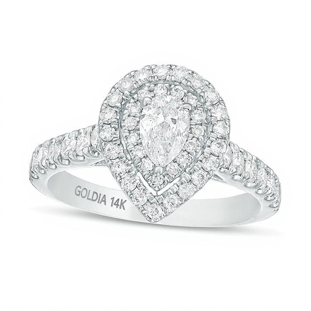 1.0 CT. TW Pear-Shaped Diamond Double Frame Engagement Ring in 14K White Gold