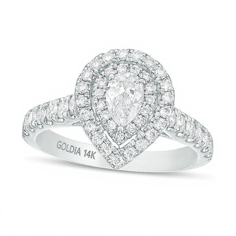 1.0 CT. TW Pear-Shaped Diamond Double Frame Engagement Ring in 14K White Gold