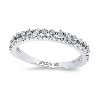 0.17 CT. TW Diamond Edge Split Double Row Ring in 10K White Gold