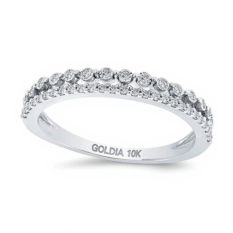 0.17 CT. TW Diamond Edge Split Double Row Ring in 10K White Gold