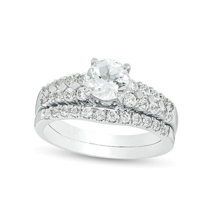6.0mm Lab-Created White Sapphire Bridal Set in Sterling Silver