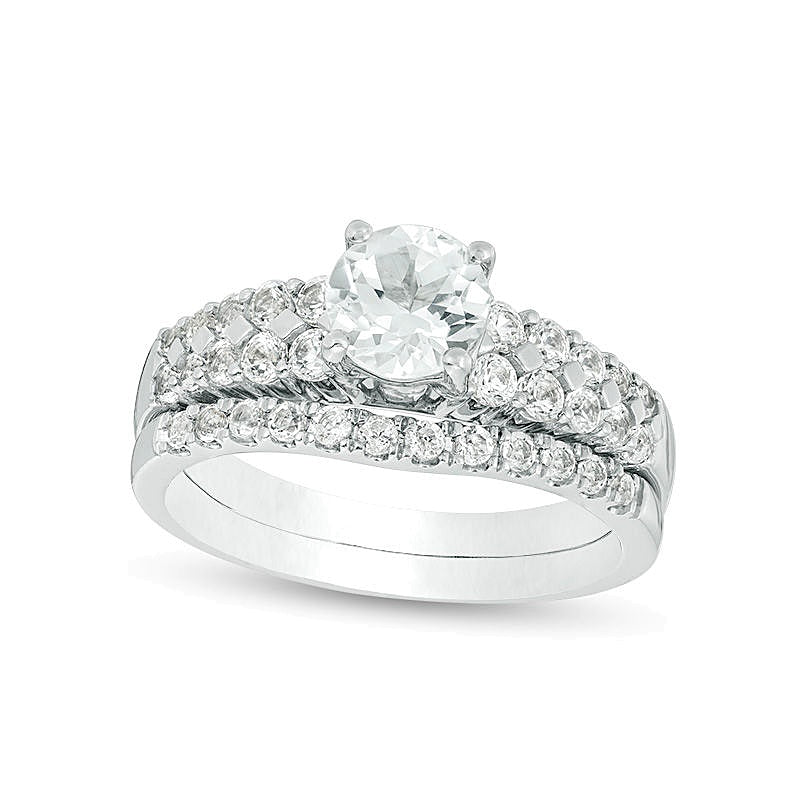 6.0mm Lab-Created White Sapphire Bridal Set in Sterling Silver