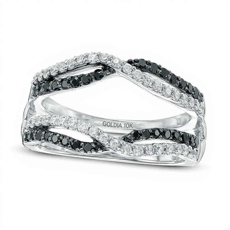 0.5 CT. TW Black and White Diamond Crossover Solitaire Enhancer in 10K White Gold