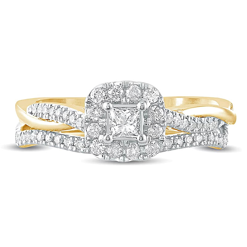 0.5 CT. TW Princess-Cut Diamond Frame Twist Shank Bridal Set in 10K Gold