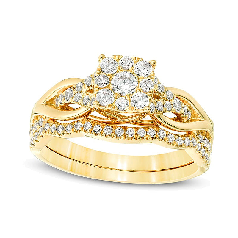 0.63 CT. TW Diamond Square Frame Knot Shank Bridal Set in 14K Gold