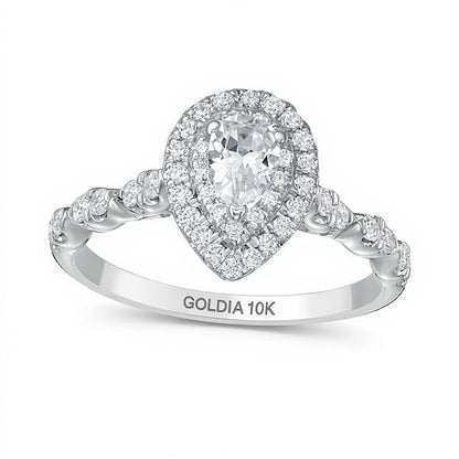 1.0 CT. TW Pear-Shaped Diamond Double Frame Scallop Shank Engagement Ring in 10K White Gold