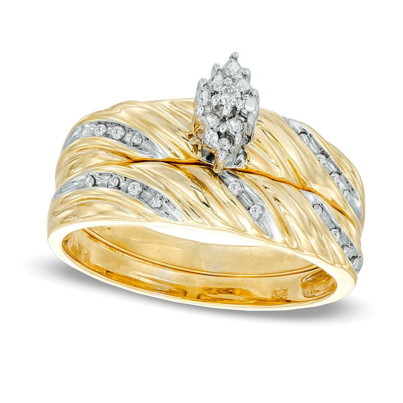 Marquise Composite Diamond Accent Beaded Bridal Set in 10K Gold