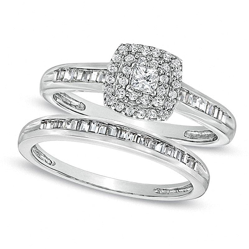 0.5 CT. TW Princess-Cut Diamond Double Frame Bridal Set in 10K White Gold