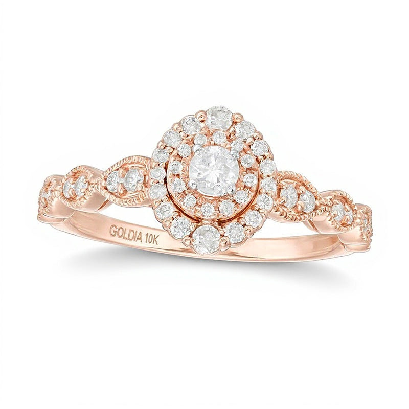 0.38 CT. TW Diamond Double Frame Art-Deco Vintage-Style Engagement Ring in 10K Rose Gold