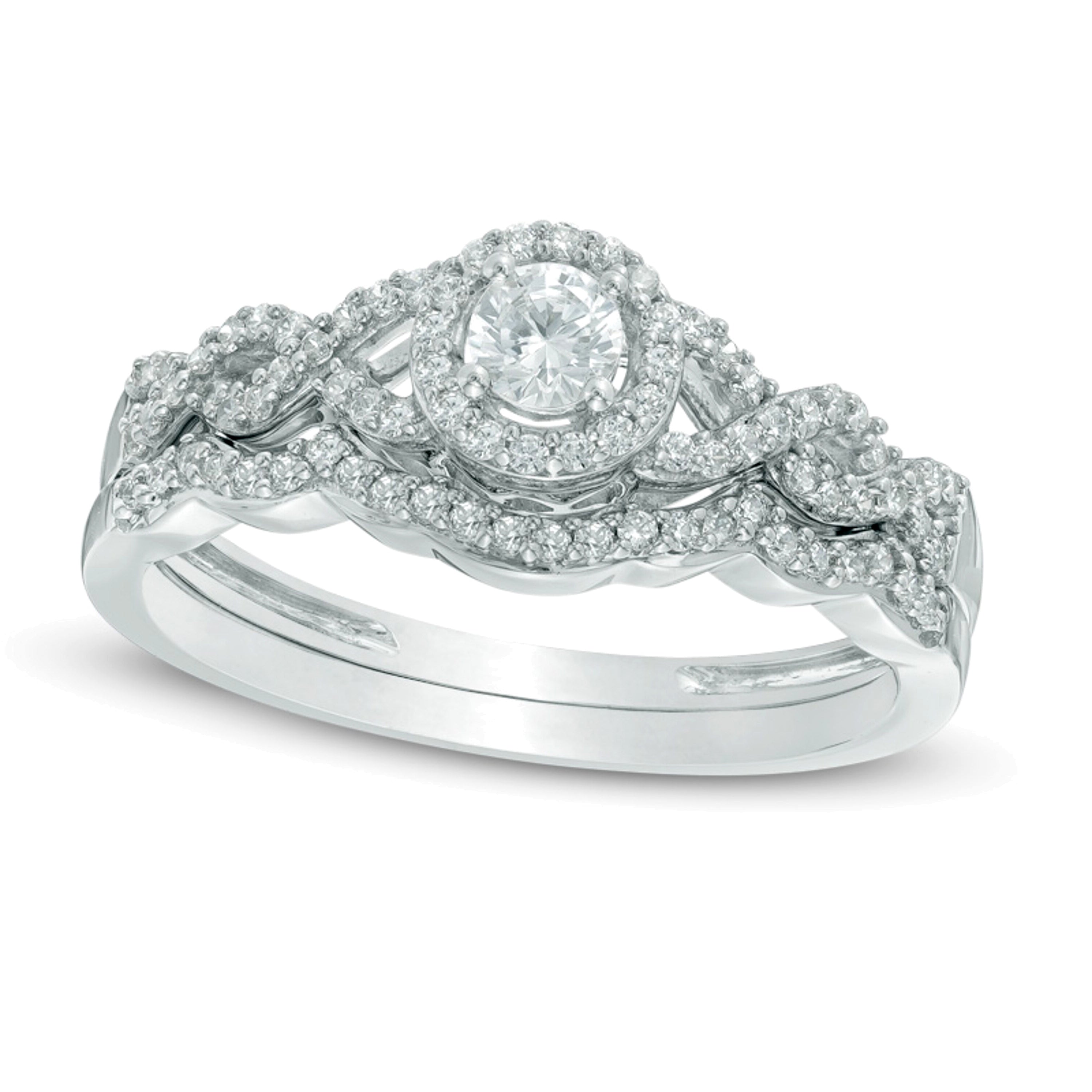0.38 CT. TW Diamond Frame Loose Braid Bridal Set in 10K White Gold