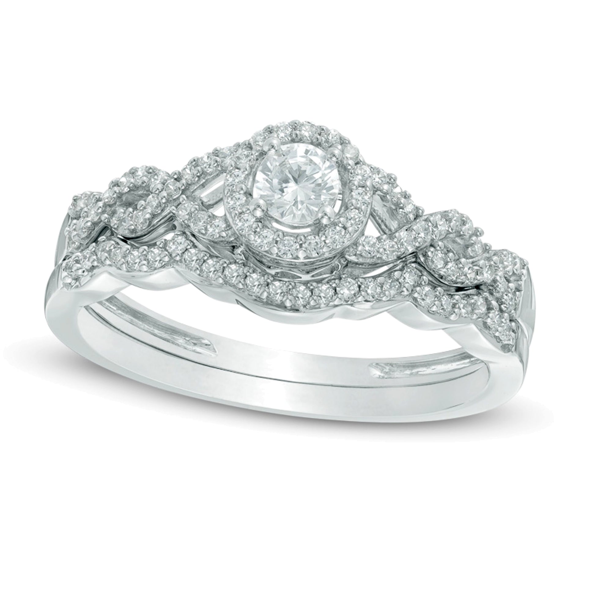 0.38 CT. TW Diamond Frame Loose Braid Bridal Set in 10K White Gold