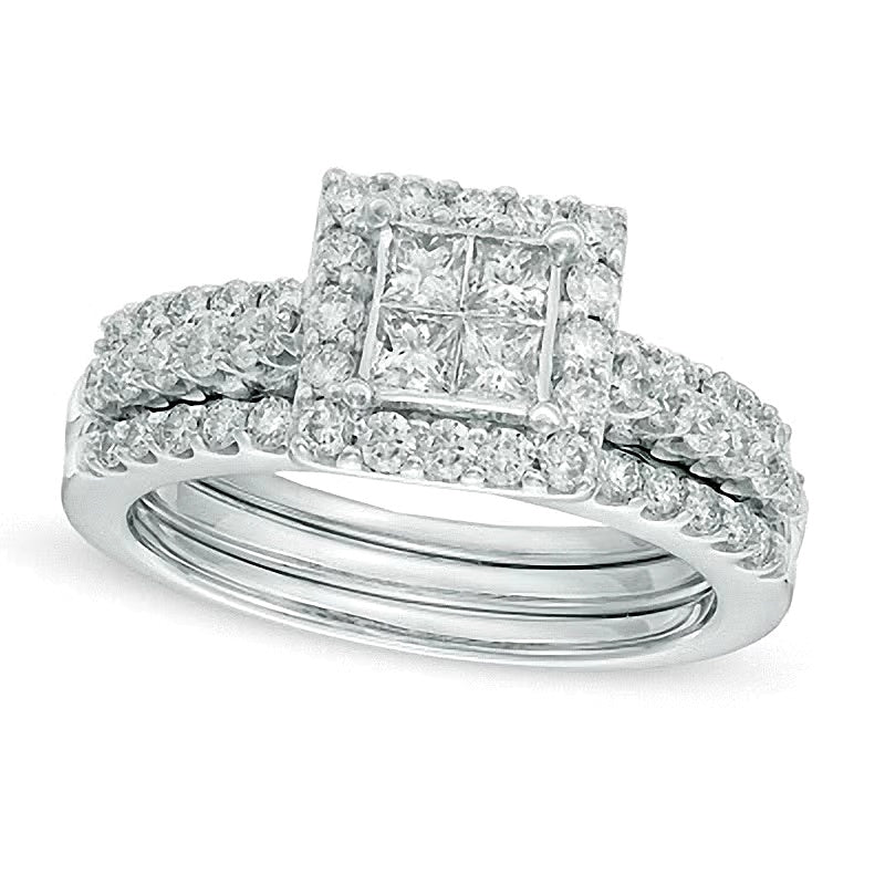1.25 CT. TW Quad Princess-Cut Diamond Soldered Bridal Set in 14K White Gold