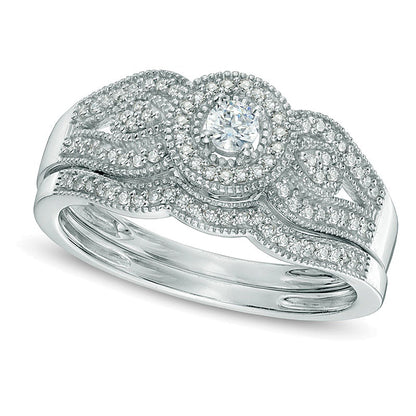 0.25 CT. TW Diamond Vintage-Style Frame Bridal Set in 10K White Gold
