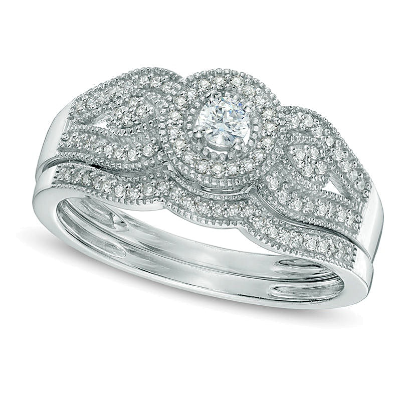 0.25 CT. TW Diamond Vintage-Style Frame Bridal Set in 10K White Gold