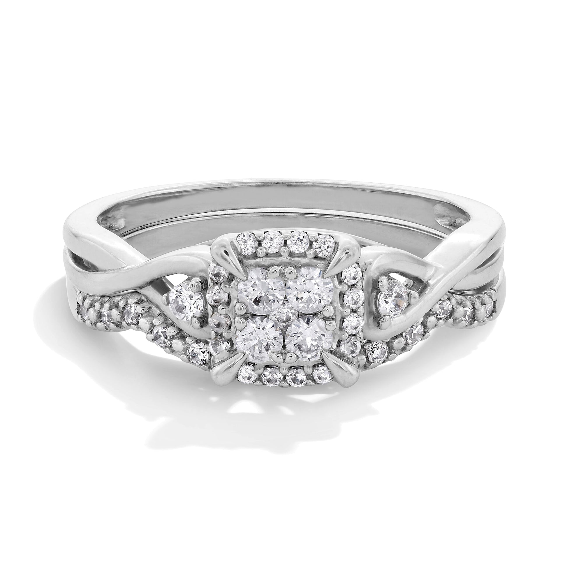 0.33 CT. TW Multi-Diamond Twist Shank Bridal Set in 10K White Gold