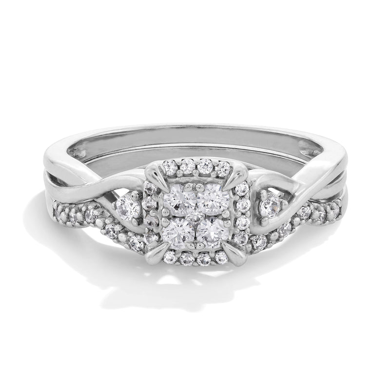 0.33 CT. TW Multi-Diamond Twist Shank Bridal Set in 10K White Gold