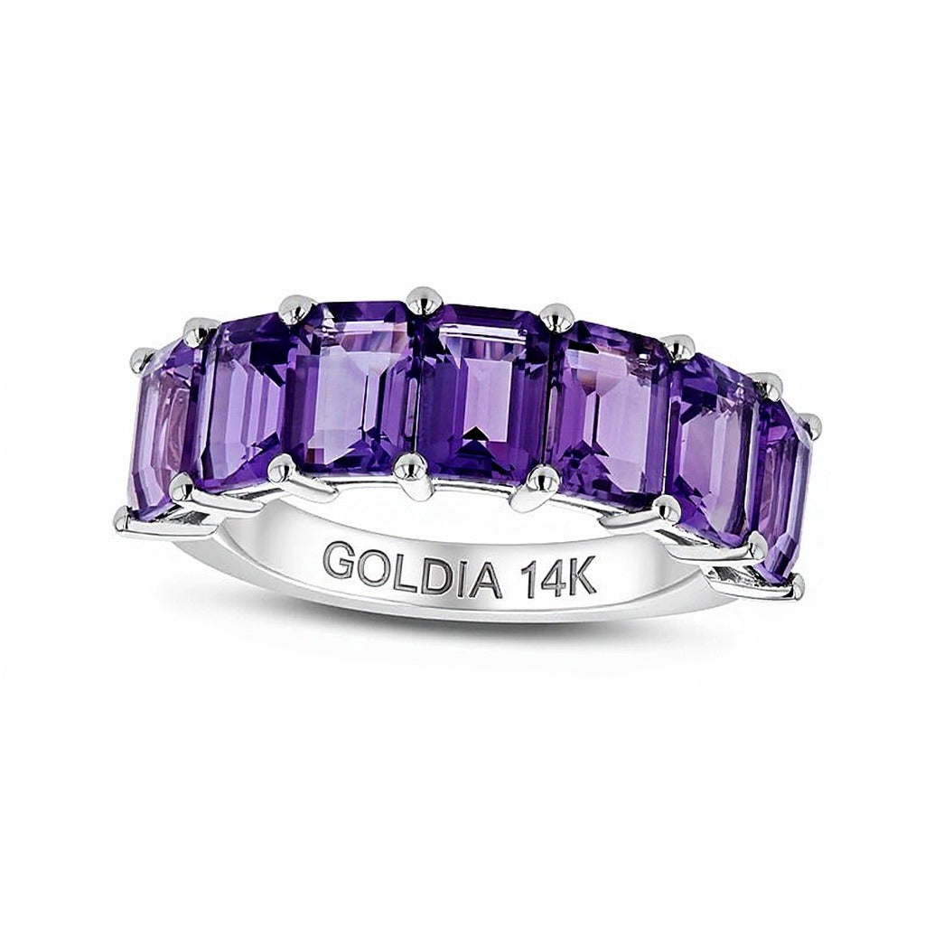 Emerald-Cut Amethyst Seven Stone Anniversary Band in 14K White Gold