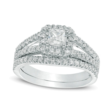 0.75 CT. TW Princess-Cut Diamond Cushion Frame Split Shank Bridal Set in 10K White Gold