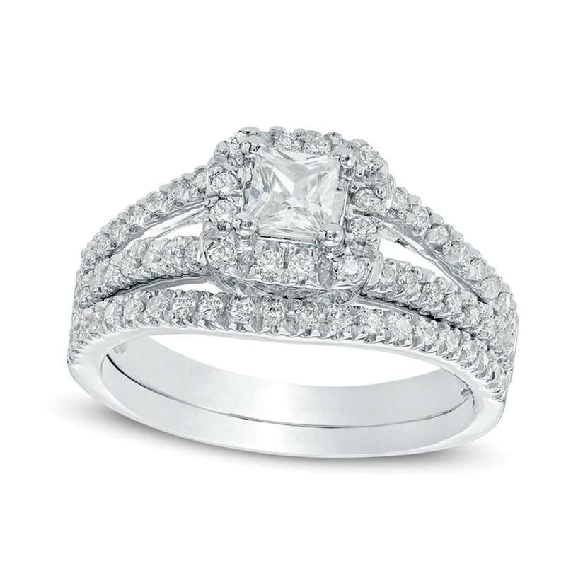 0.75 CT. TW Princess-Cut Diamond Cushion Frame Split Shank Bridal Set in 10K White Gold