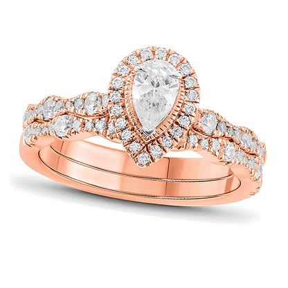 1.0 CT. TW Pear-Shaped Diamond Frame Art Deco Vintage-Style Bridal Set in 14K Rose Gold