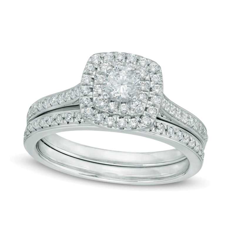 0.75 CT. TW Diamond Double Square Frame Bridal Set in 10K White Gold