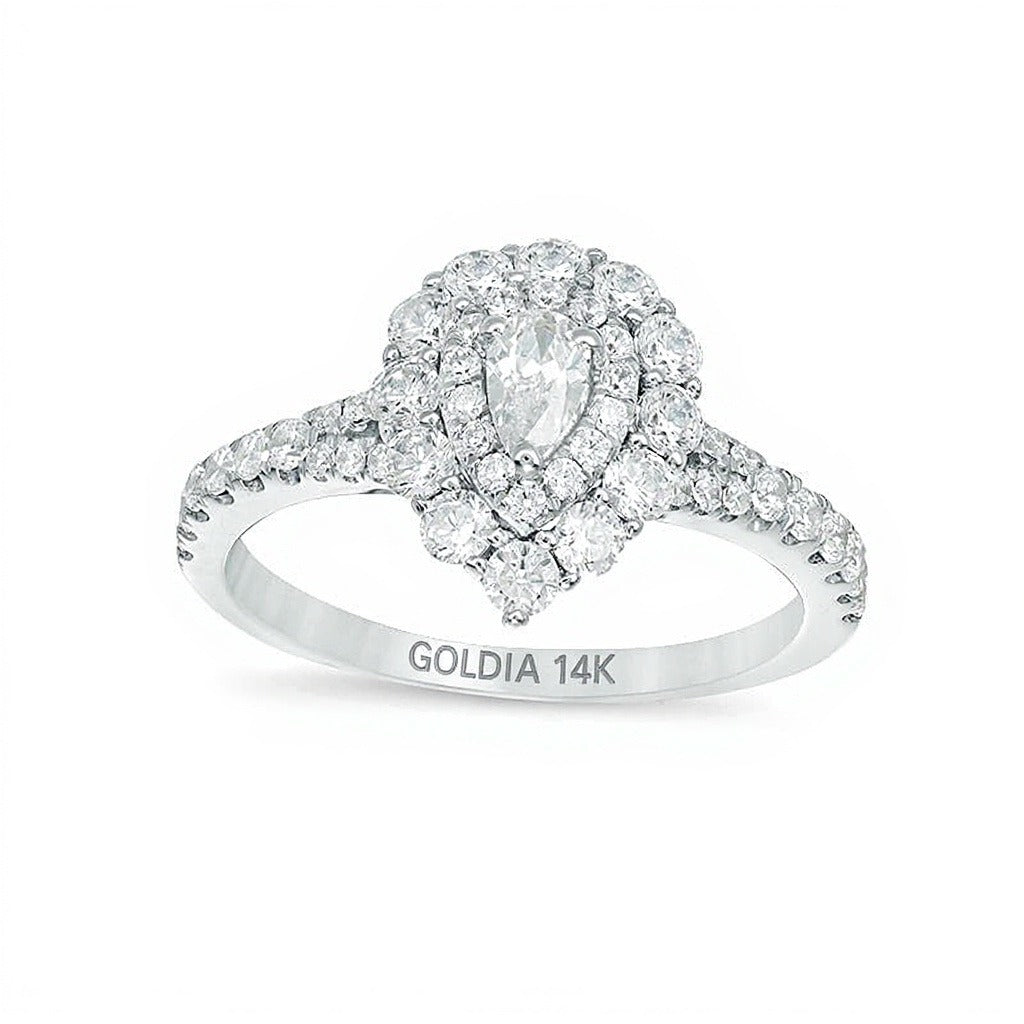 1.0 CT. TW Pear-Shaped Diamond Double Frame Split Shank Engagement Ring in 14K White Gold