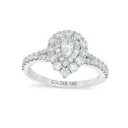 1.0 CT. TW Pear-Shaped Diamond Double Frame Split Shank Engagement Ring in 14K White Gold