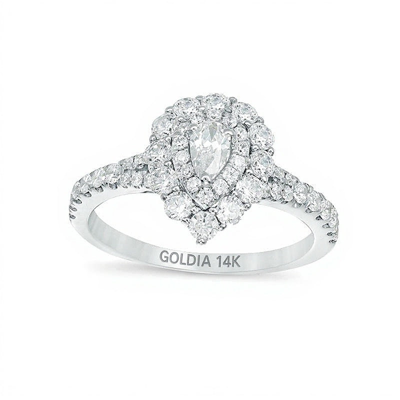 1.0 CT. TW Pear-Shaped Diamond Double Frame Split Shank Engagement Ring in 14K White Gold
