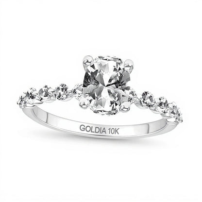 Oval White Lab-Created Sapphire Engagement Ring in 10K White Gold