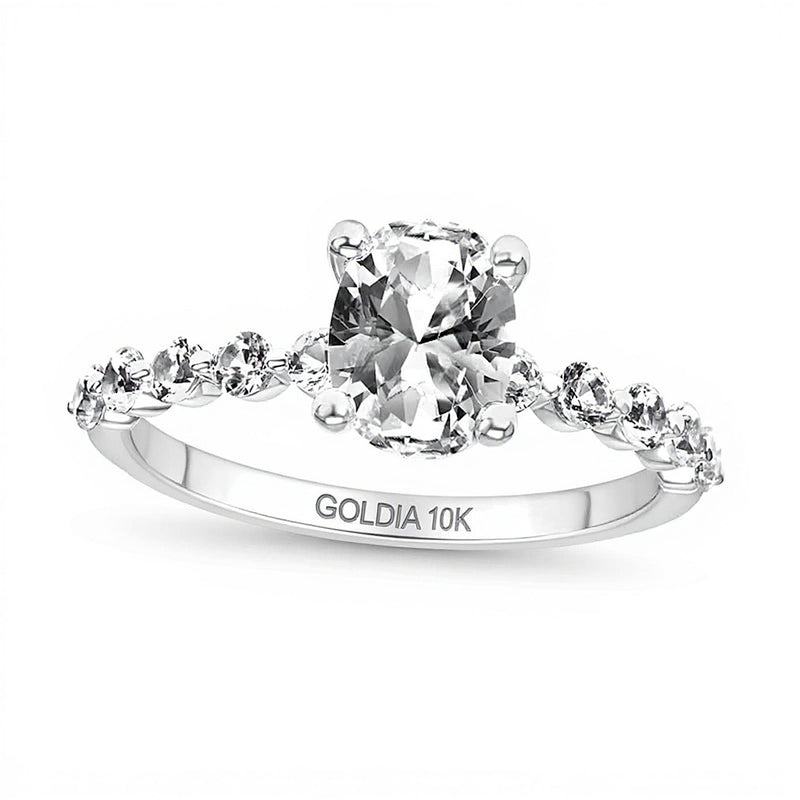 Oval White Lab-Created Sapphire Engagement Ring in 10K White Gold