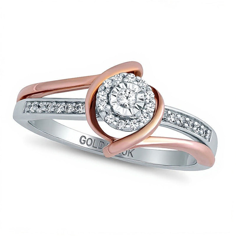 0.13 CT. TW Diamond Frame Swirl Bypass Promise Ring in 10K Two-Tone Gold