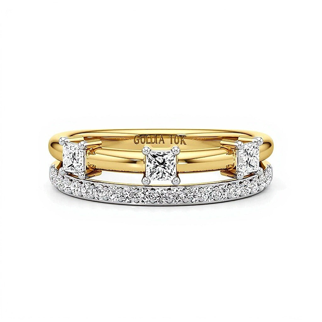 0.5 CT. TW Princess-Cut and Round Diamond Faux Stack Ring in 10K Gold
