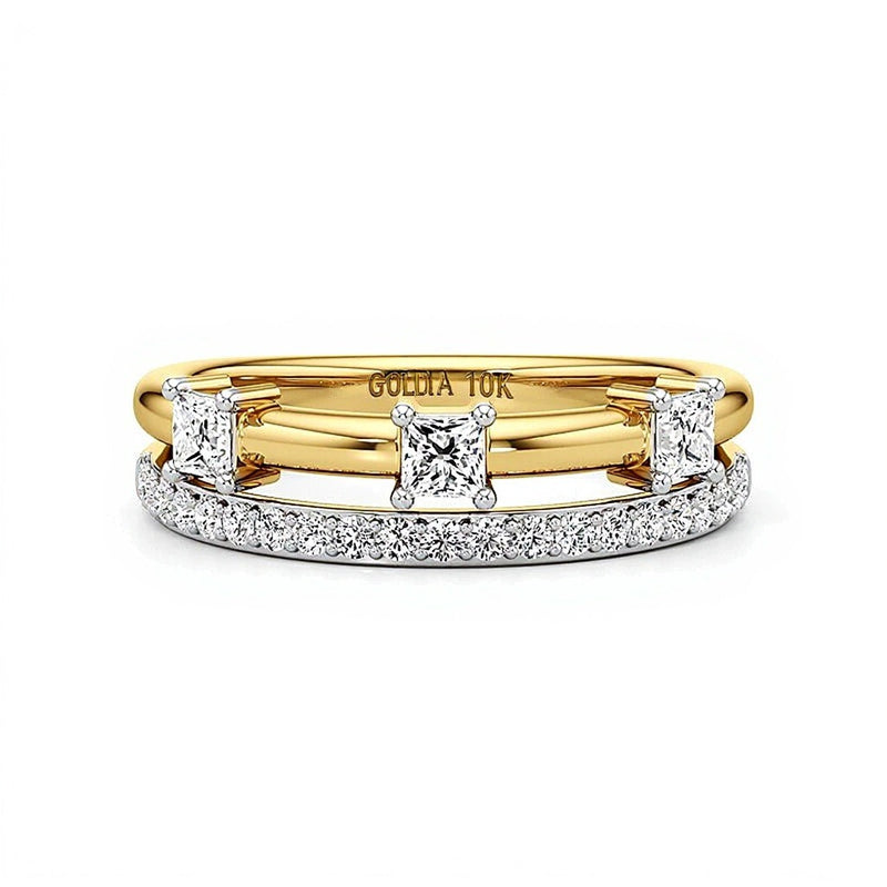 0.5 CT. TW Princess-Cut and Round Diamond Faux Stack Ring in 10K Gold