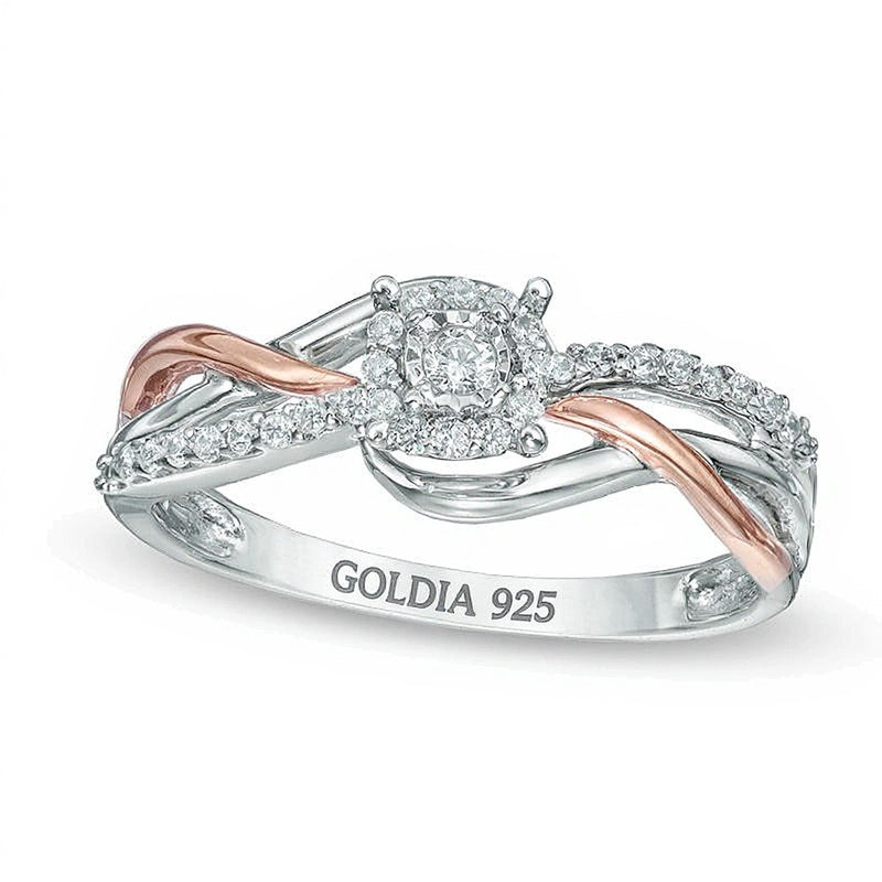 0.2 CT. TW Diamond Frame Promise Ring in Sterling Silver and 10K Rose Gold