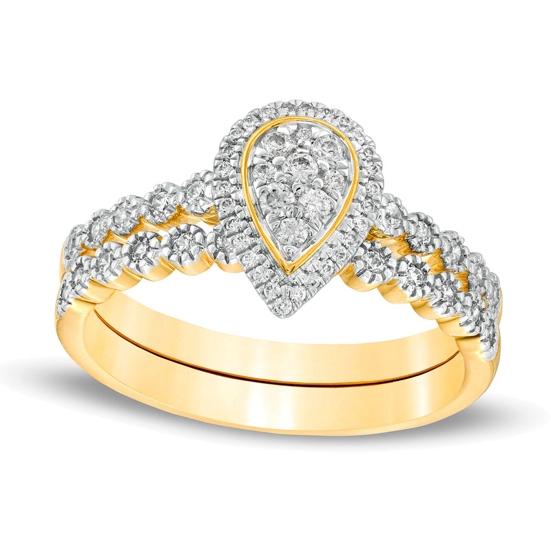 0.33 CT. TW Composite Diamond Pear-Shaped Frame Bridal Set in 10K Gold