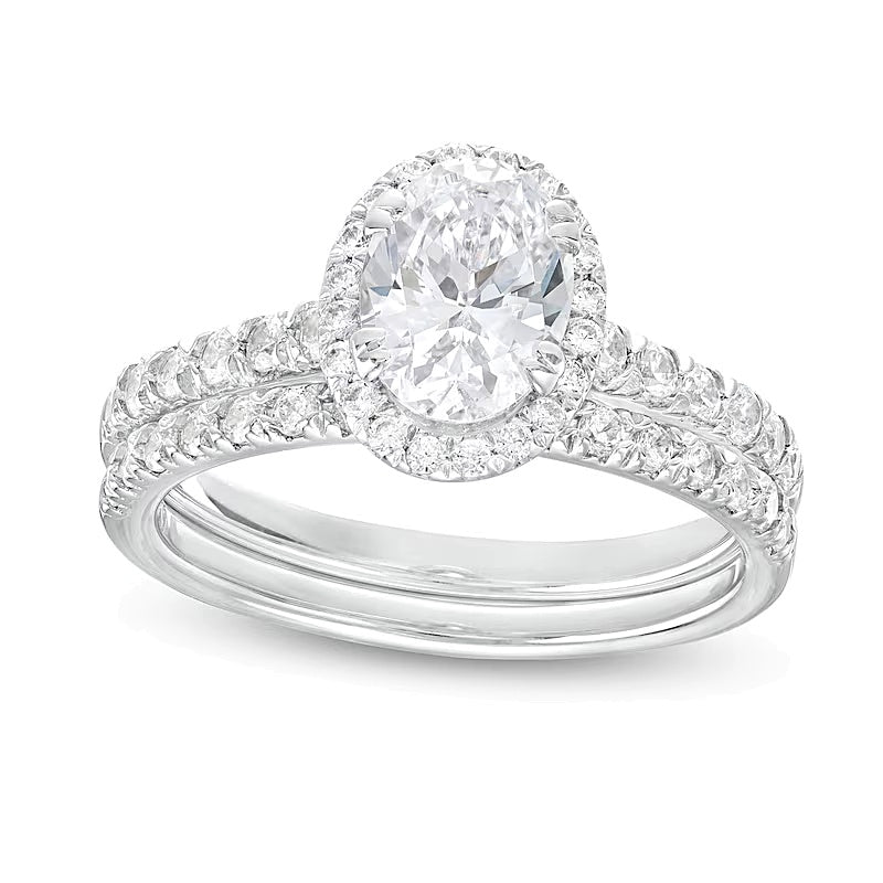 1.75 CT. TW Oval Lab-Grown Diamond Frame Bridal Set in 14K White Gold (I/SI2)