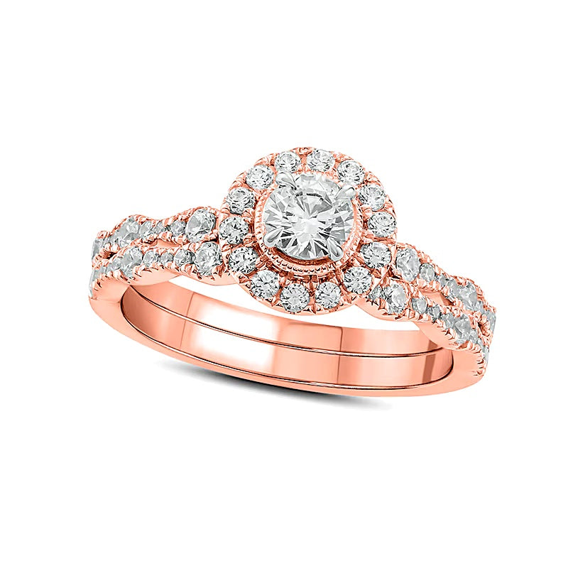 1.0 CT. TW Diamond Frame Vintage-Style Bridal Set in 10K Rose Gold