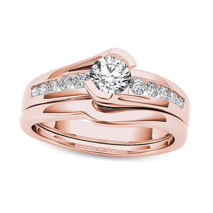 0.5 CT. TW Diamond Bypass Bridal Set in 14K Rose Gold