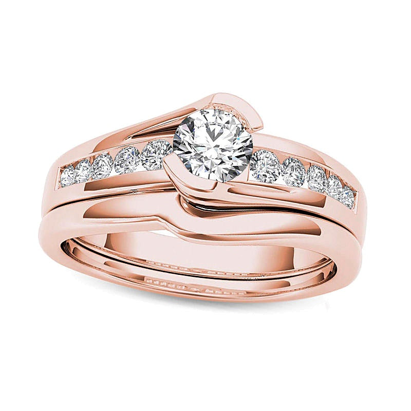 0.5 CT. TW Diamond Bypass Bridal Set in 14K Rose Gold