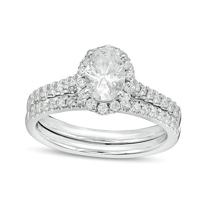 1.2 CT. TW Oval center Diamond Frame Bridal Set in 14K White Gold (I/SI2)