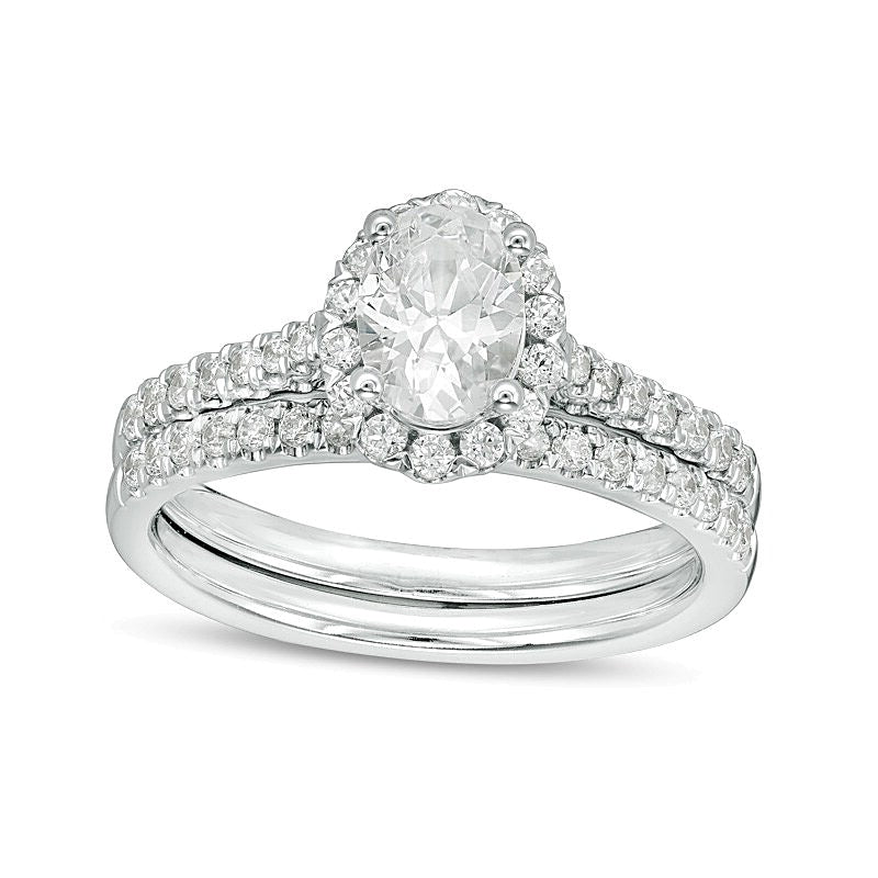 1.2 CT. TW Oval center Diamond Frame Bridal Set in 14K White Gold (I/SI2)