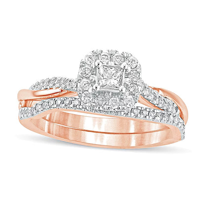 0.5 CT. TW Princess-Cut Diamond Frame Twist Shank Bridal Set in 10K Rose Gold