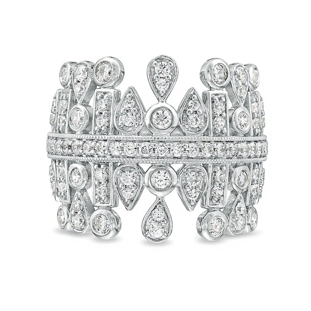 1.0 CT. TW Diamond Multi-Geometric Shapes Art Deco Style Ring in Sterling Silver