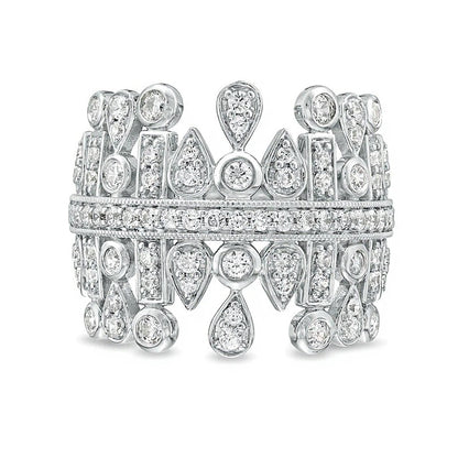 1.0 CT. TW Diamond Multi-Geometric Shapes Art Deco Style Ring in Sterling Silver
