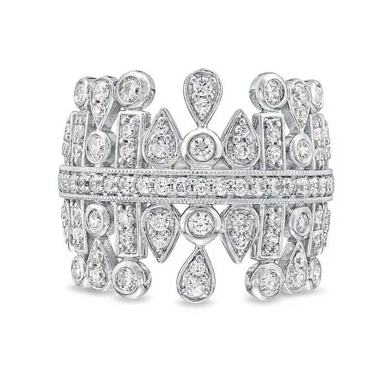1.0 CT. TW Diamond Multi-Geometric Shapes Art Deco Style Ring in Sterling Silver